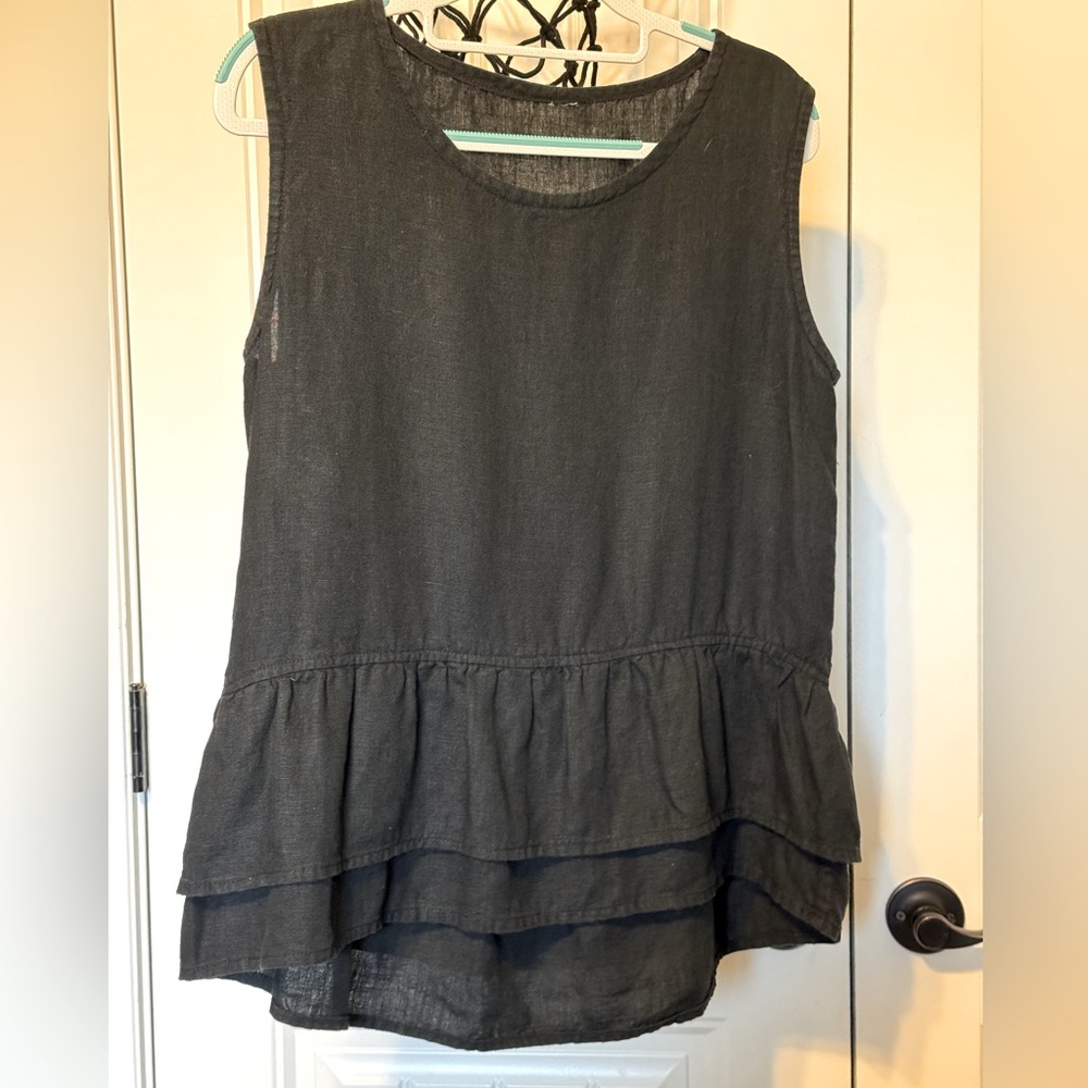Sleeveless Black Linen Top, 100% Linen XS/S